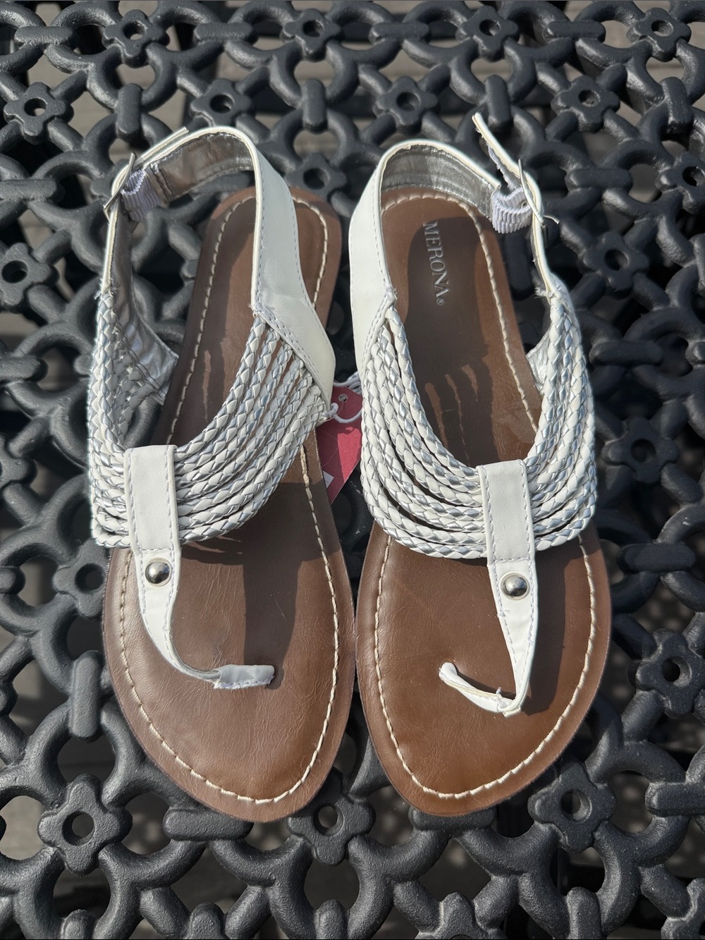 Merona White Braided T-Strap Slingback Sandals